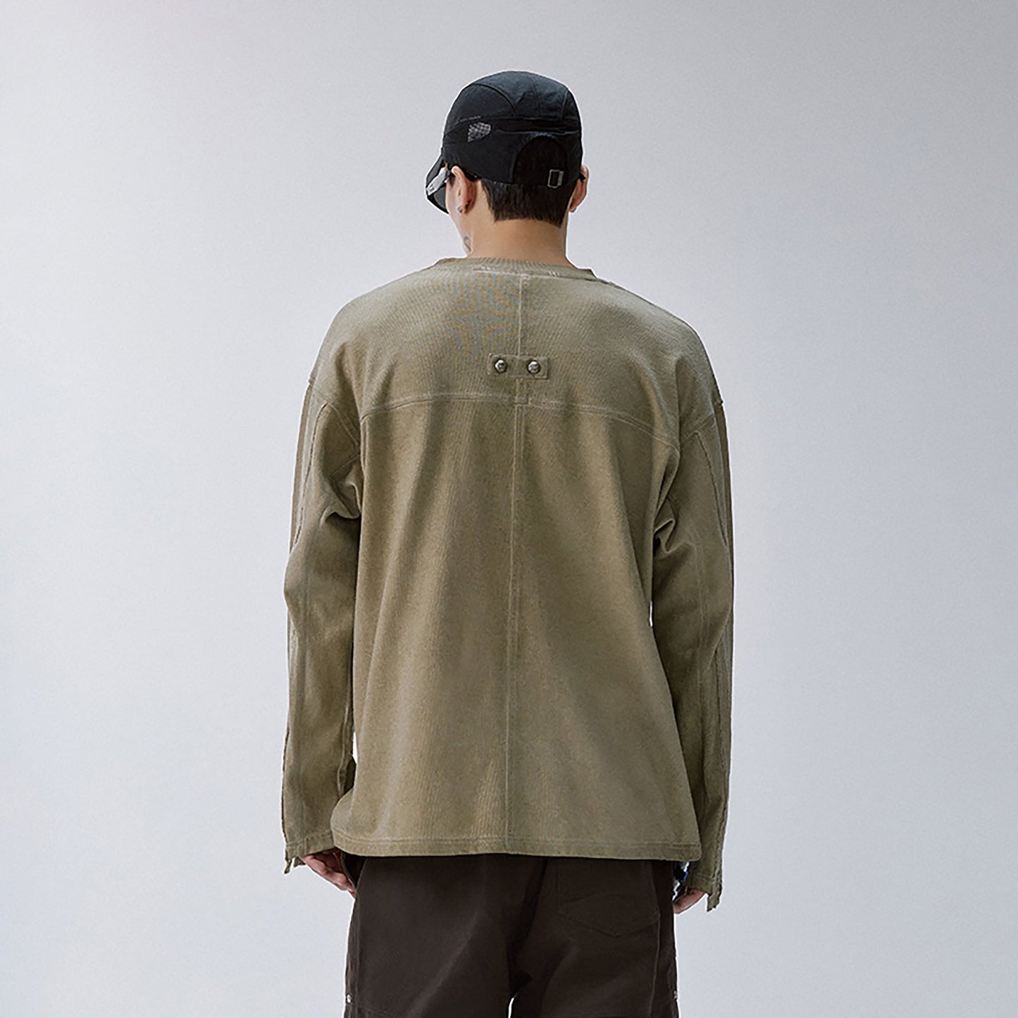 Distressed Panel-Stitched Long-Sleeve Tee