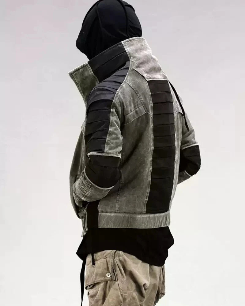 Post-Apocalyptic Wear Contrast Folded Trim Jacket