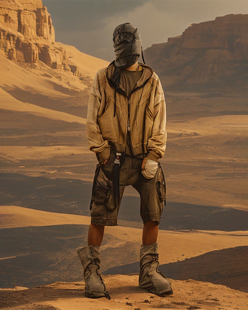 Dust-Bowl Distressed Utility Cargo Shorts