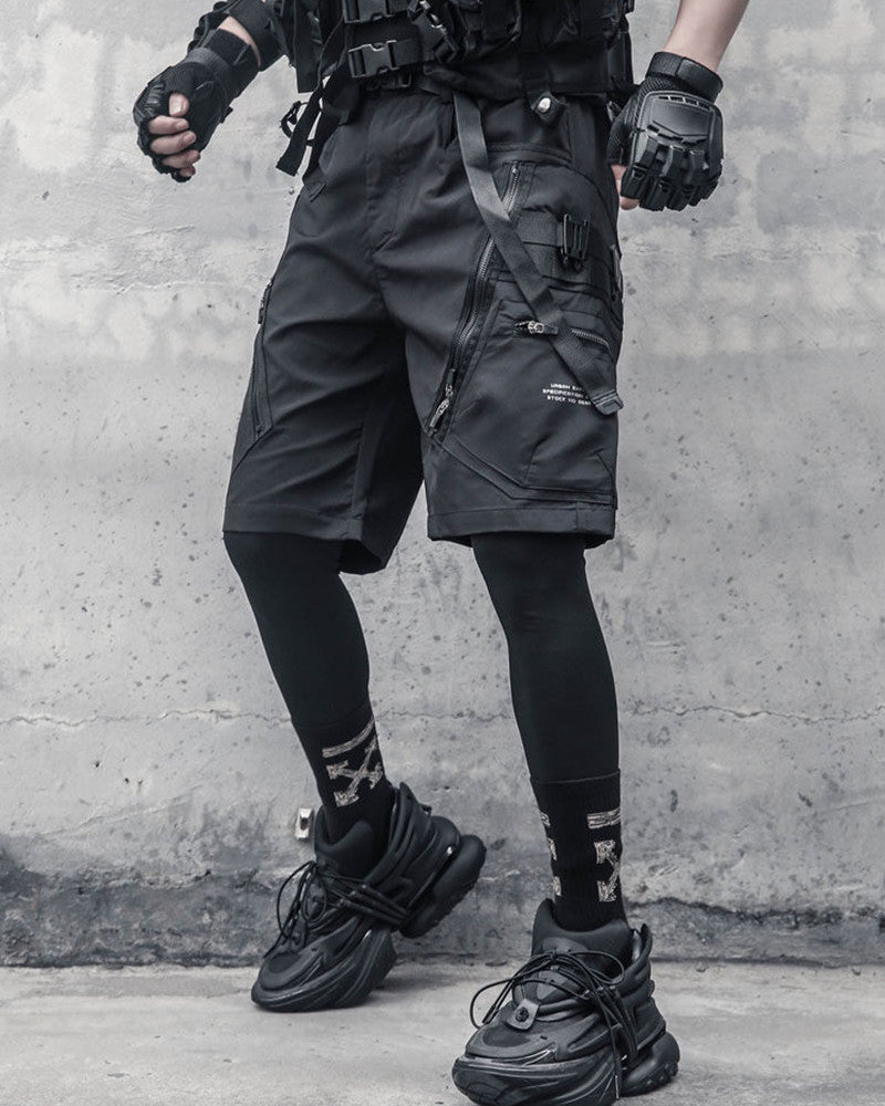 Functional Zip Pocket Black Cargo Shorts