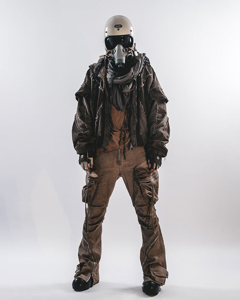 Post-Apocalyptic Mesh-Deconstructed Hooded Bomber Jacket