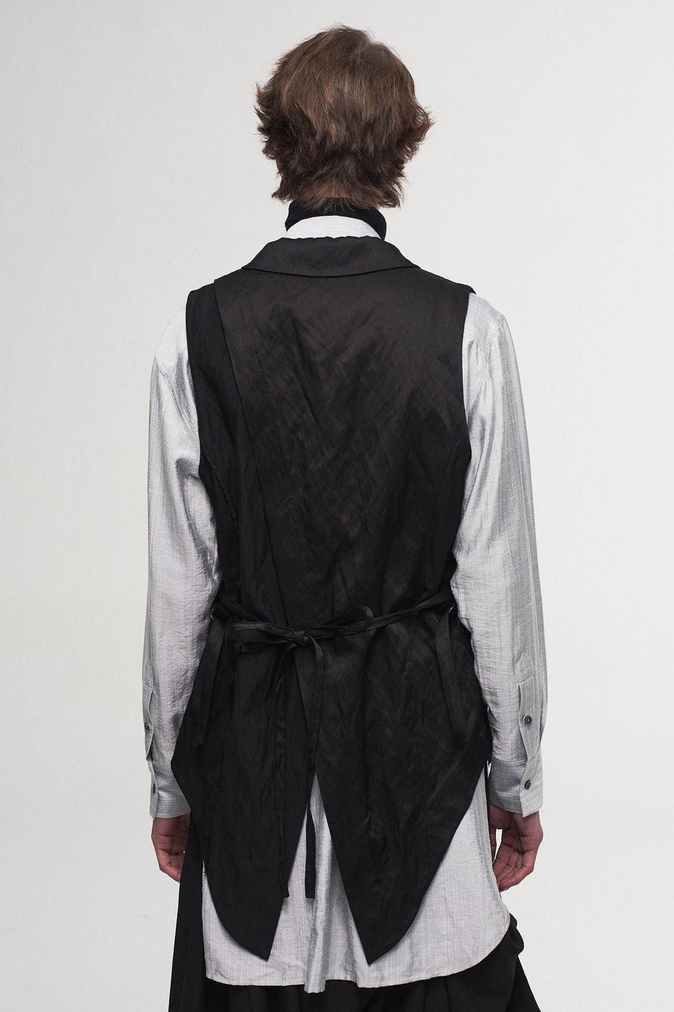 Asymmetrical Shawl Collar Belted Crinkled Vest