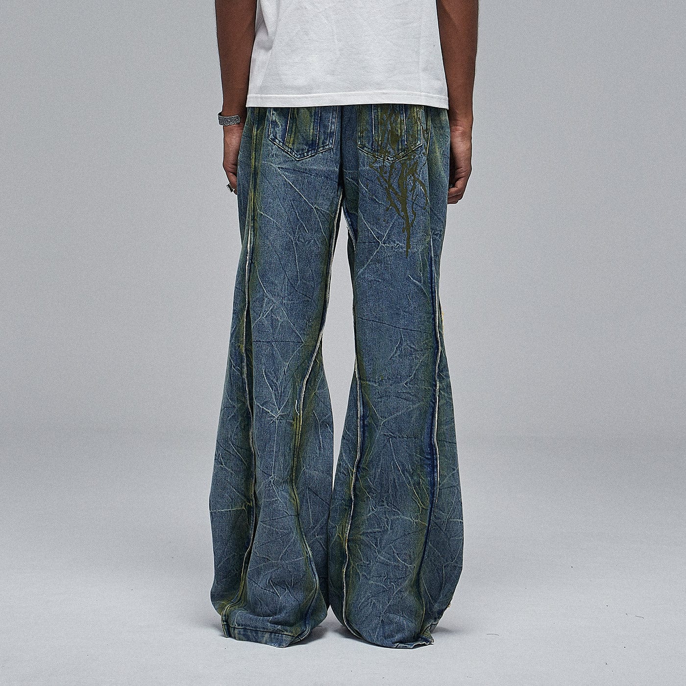 Ripple Spliced Washed Jeans
