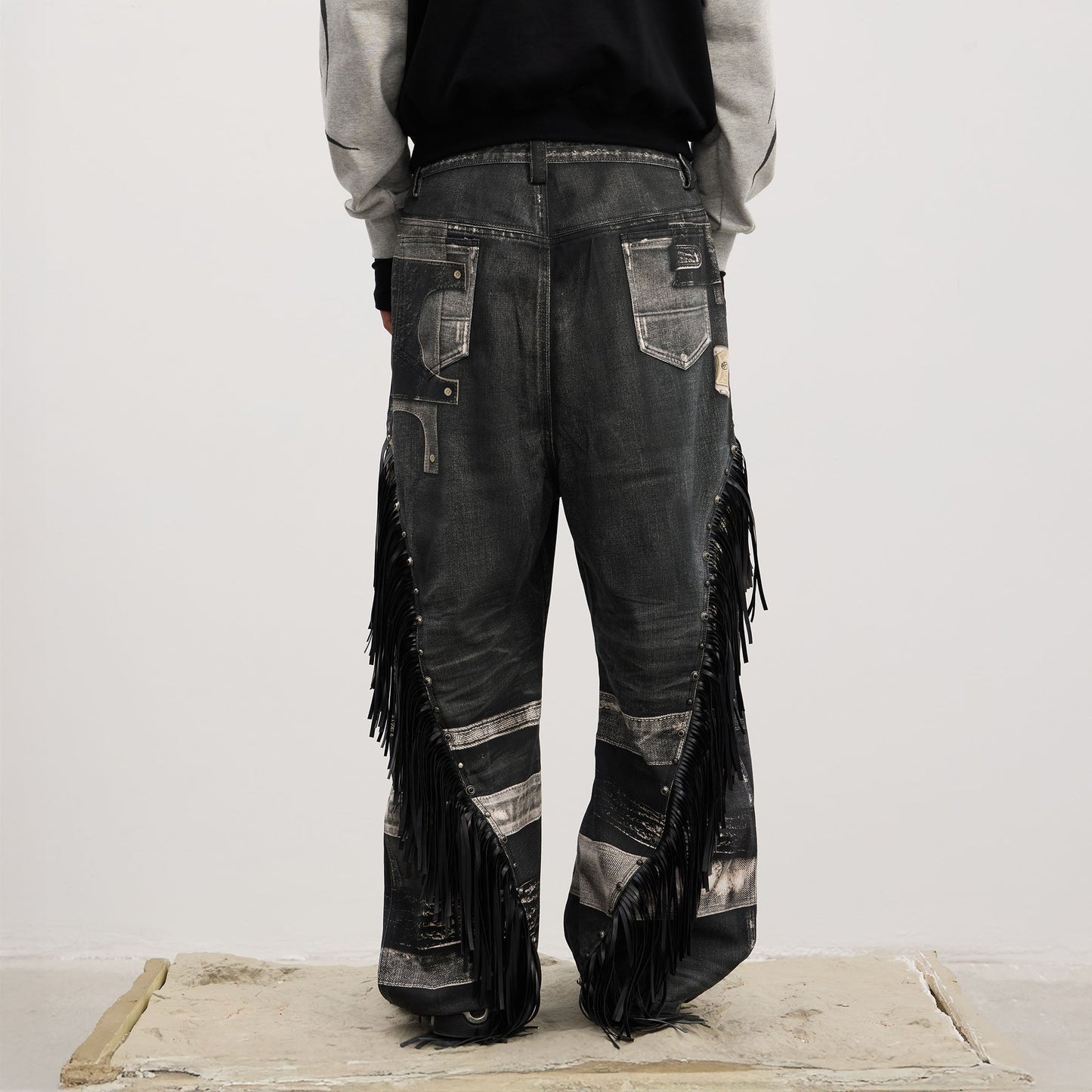 Fringe Full-Print Baggy Jeans