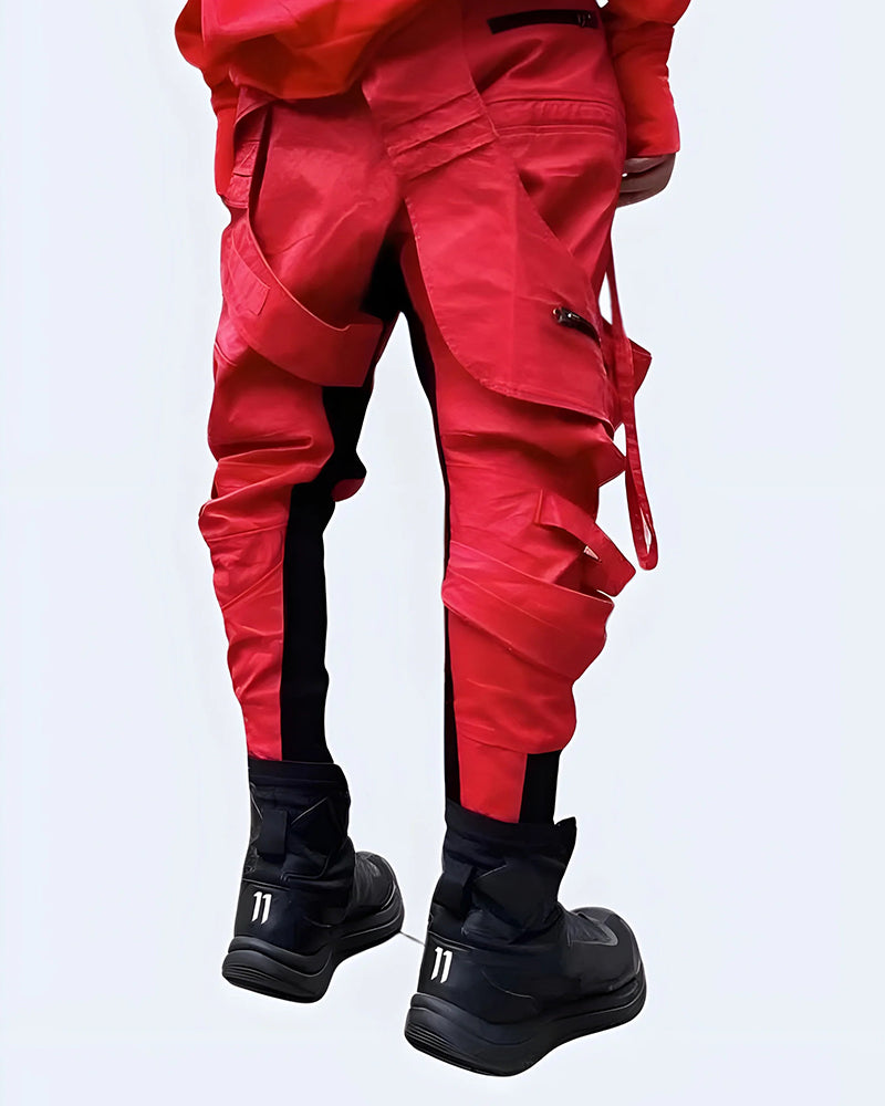 Asymmetric Waxed Red Techwear Pants