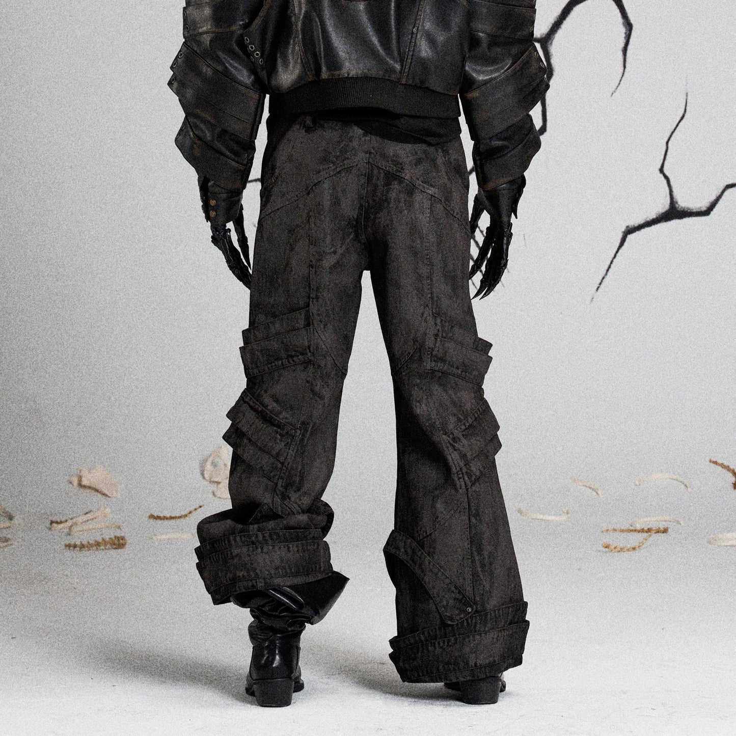 Mutation Layered Strap Distressed Wide-Leg Pants