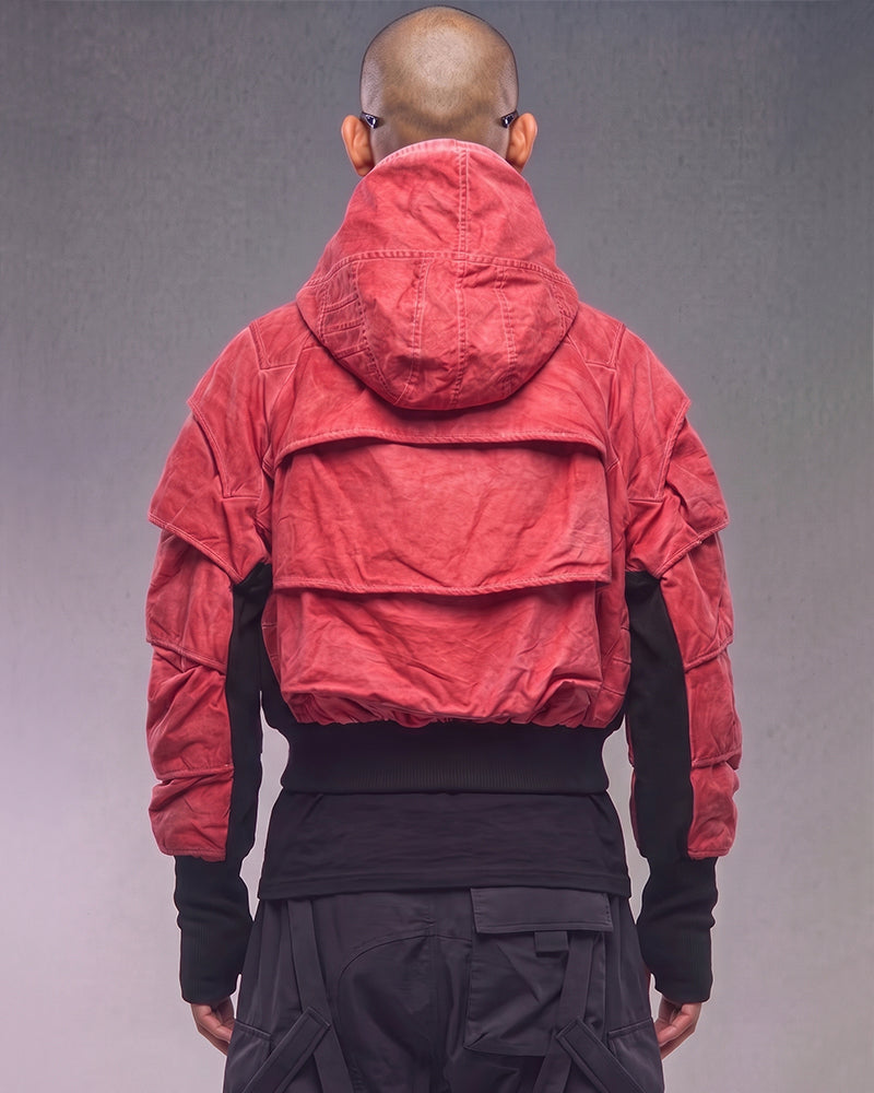 Wasteland Pleated Dirty Dye Distressed Hooded Ninja Jacket