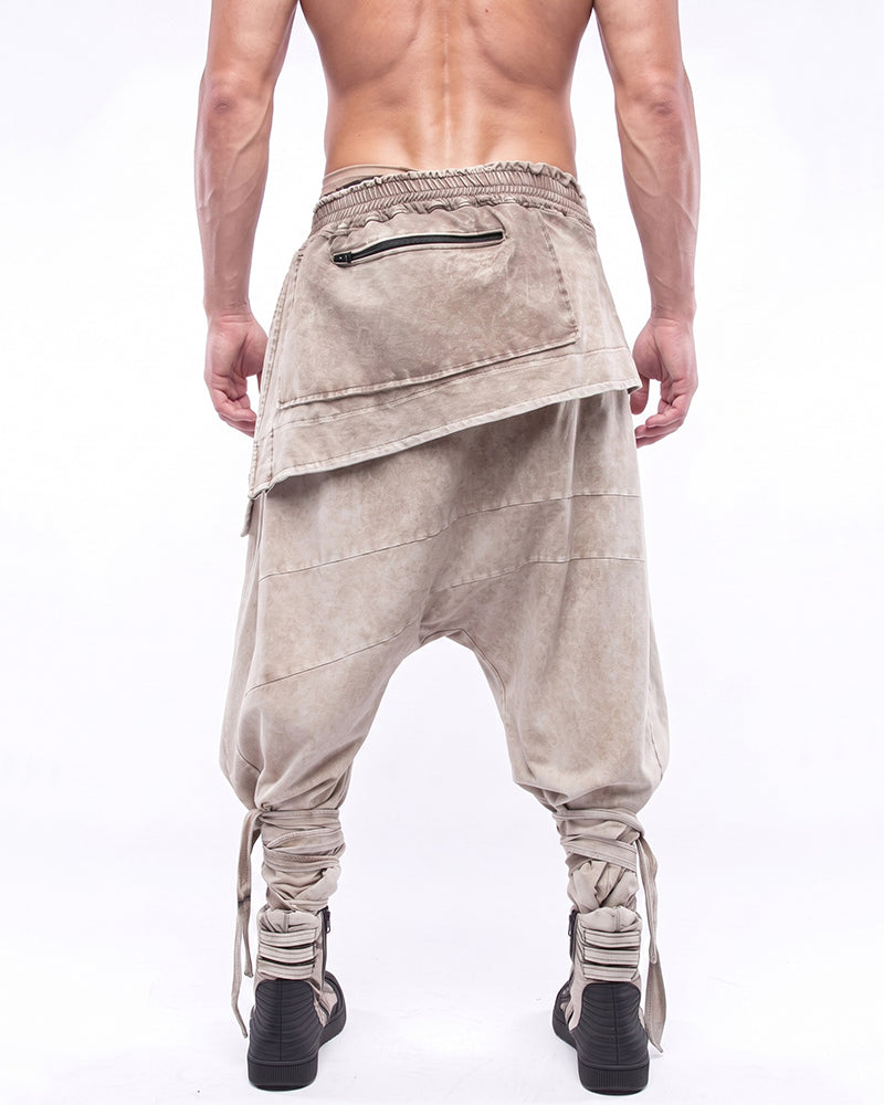 Wasteland Asymmetric Distressed Drop Crotch Ninja Pants