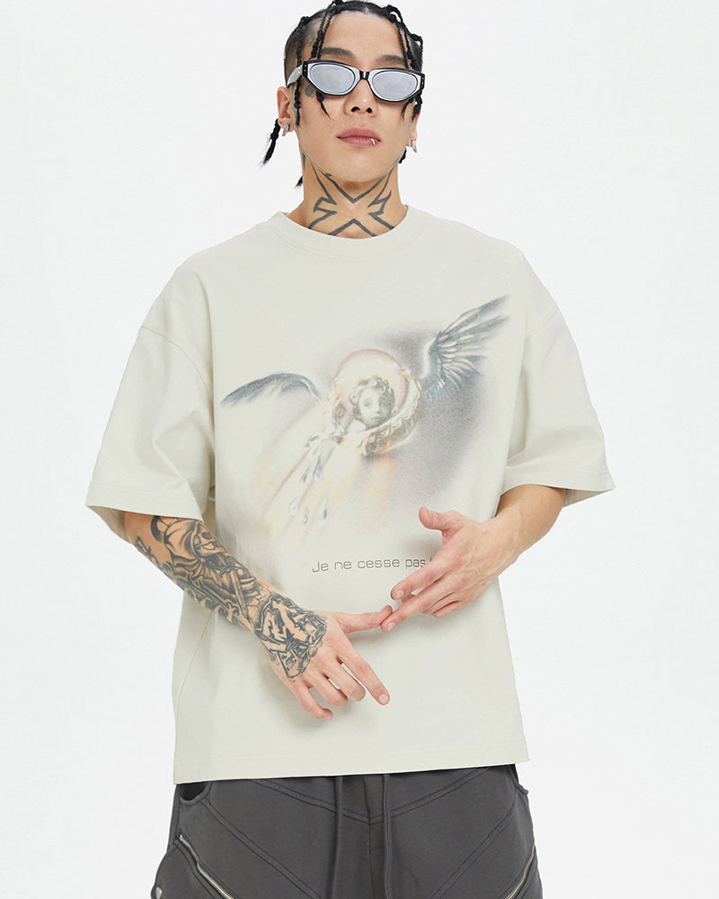 Vintage Angel Halftone Print T-Shirt