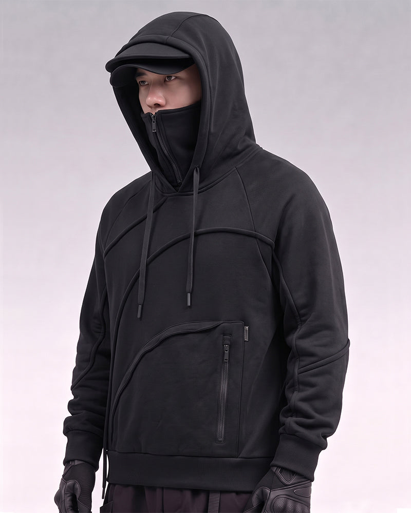 Functional Irregular Pocket Mask Tactical Hoodie