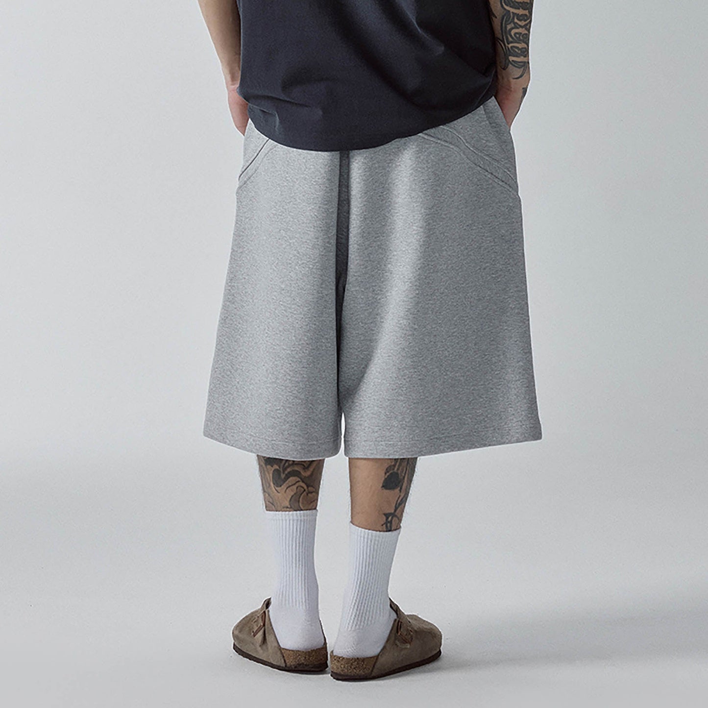Curved Spliced Drawstring Shorts