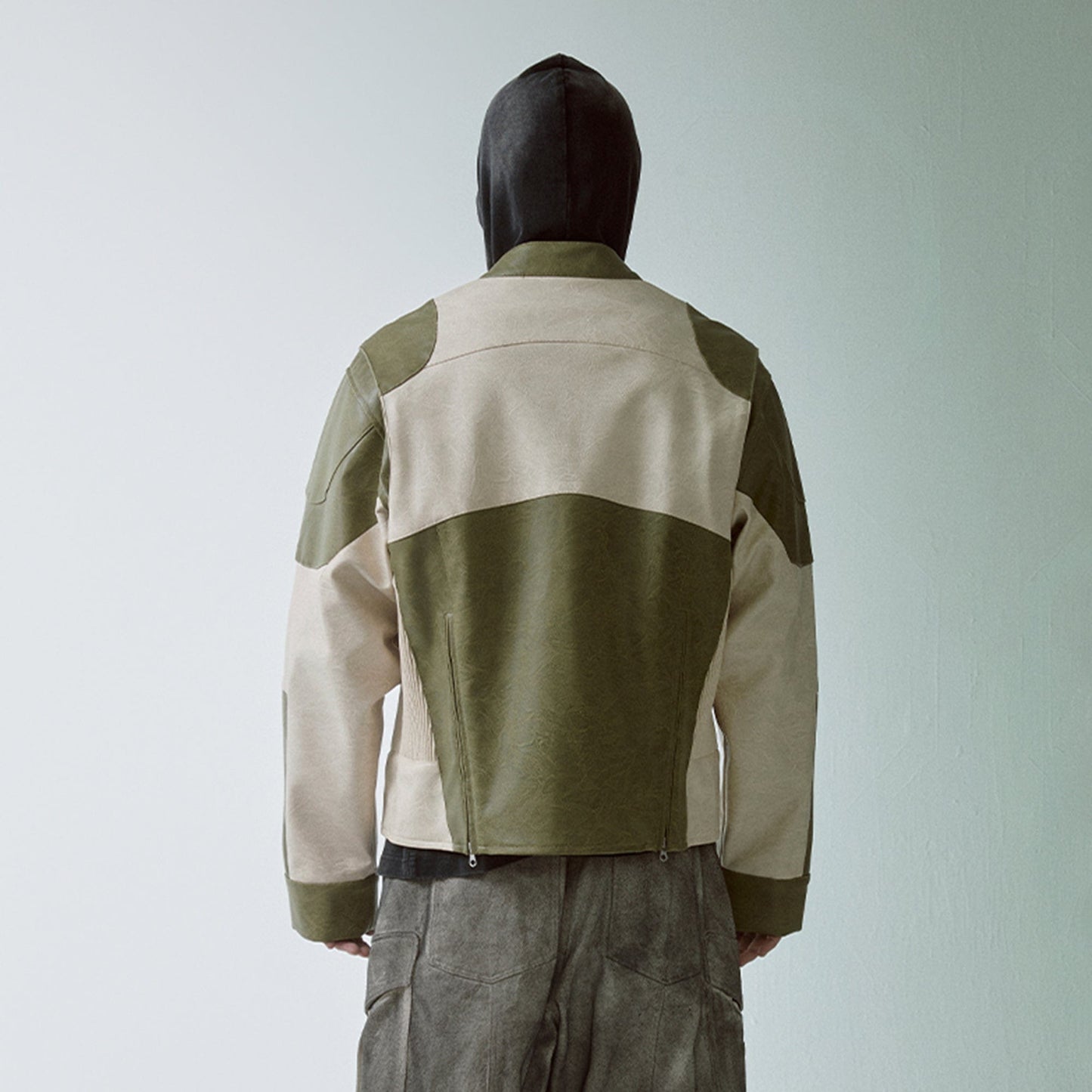 Modern Deconstructed Faux Leather Biker Jacket