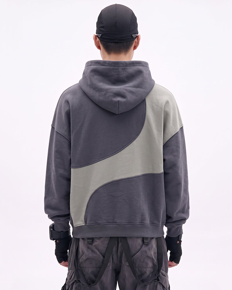 Post-Apocalyptic Curved Patchwork Washed Hoodie