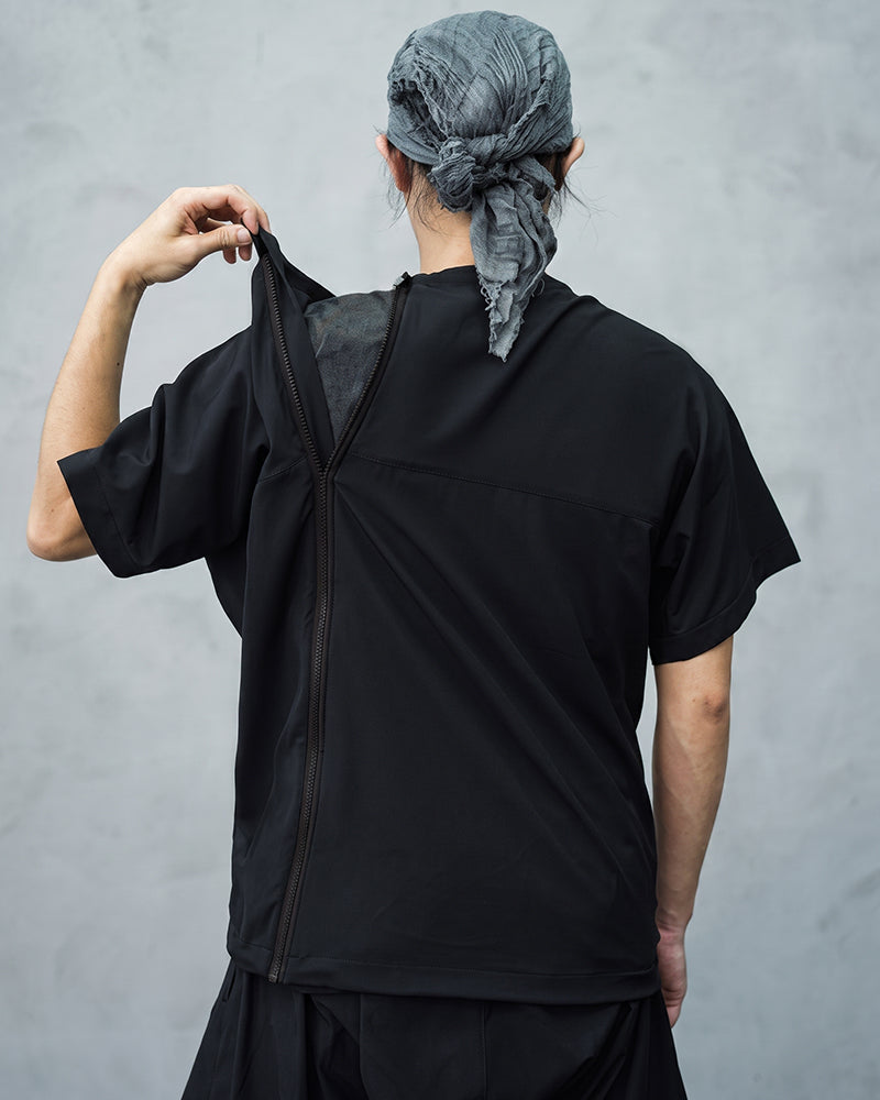 Quick-Release Zipper Collarless Techwear T-Shirt