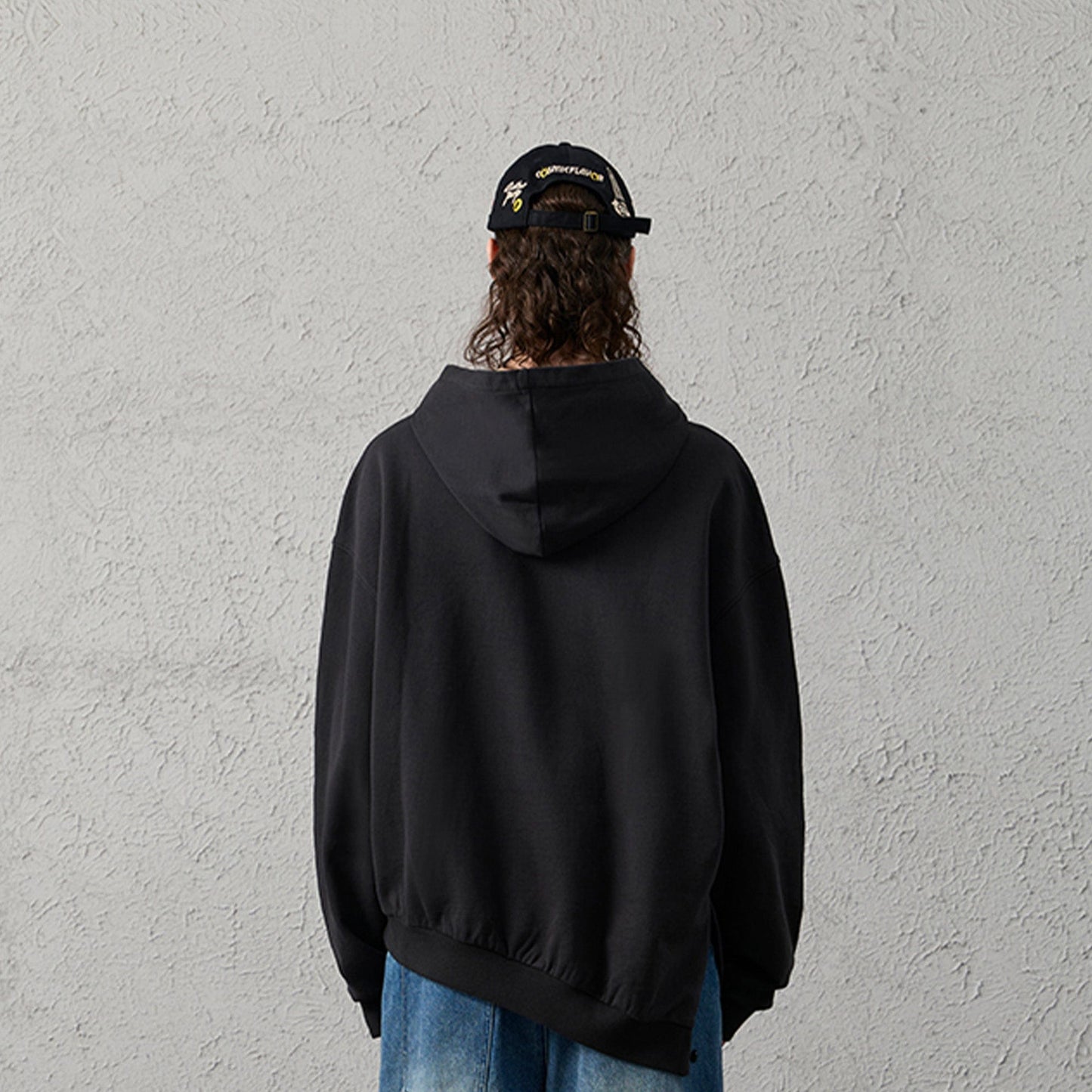 Asymmetrical Hem Embroidered Hoodie