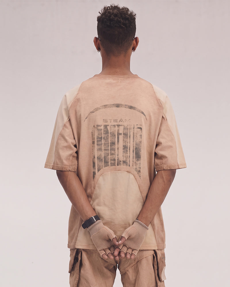 Wasteland Dirty-Dye Geometric Panel Short Sleeve Tee