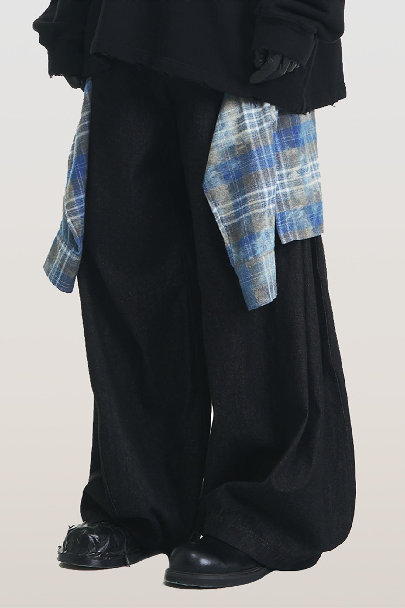 Detachable Plaid Flap Panel Wide-Leg Pants