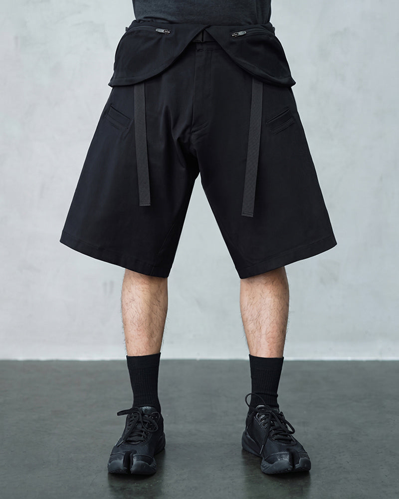 Apron-Panel Water-Repellent Techwear Cargo Shorts