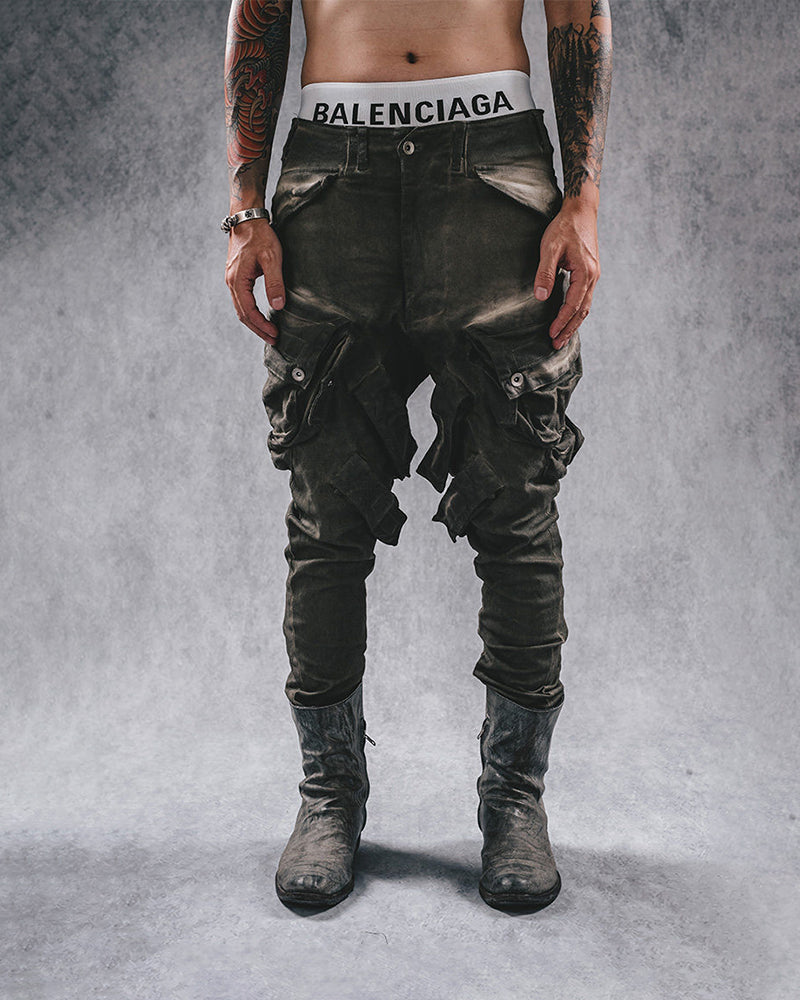 Oil-Stained Cold-Dye Vintage Cuffed Pants
