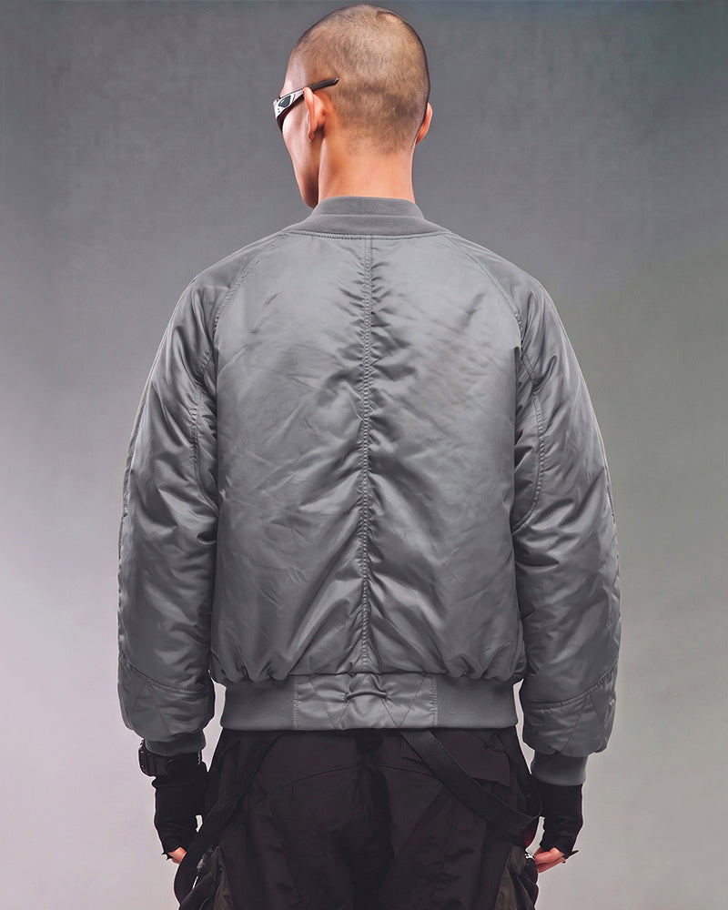 Deconstructed Double Collar Layered Paneled Bomber Jacket