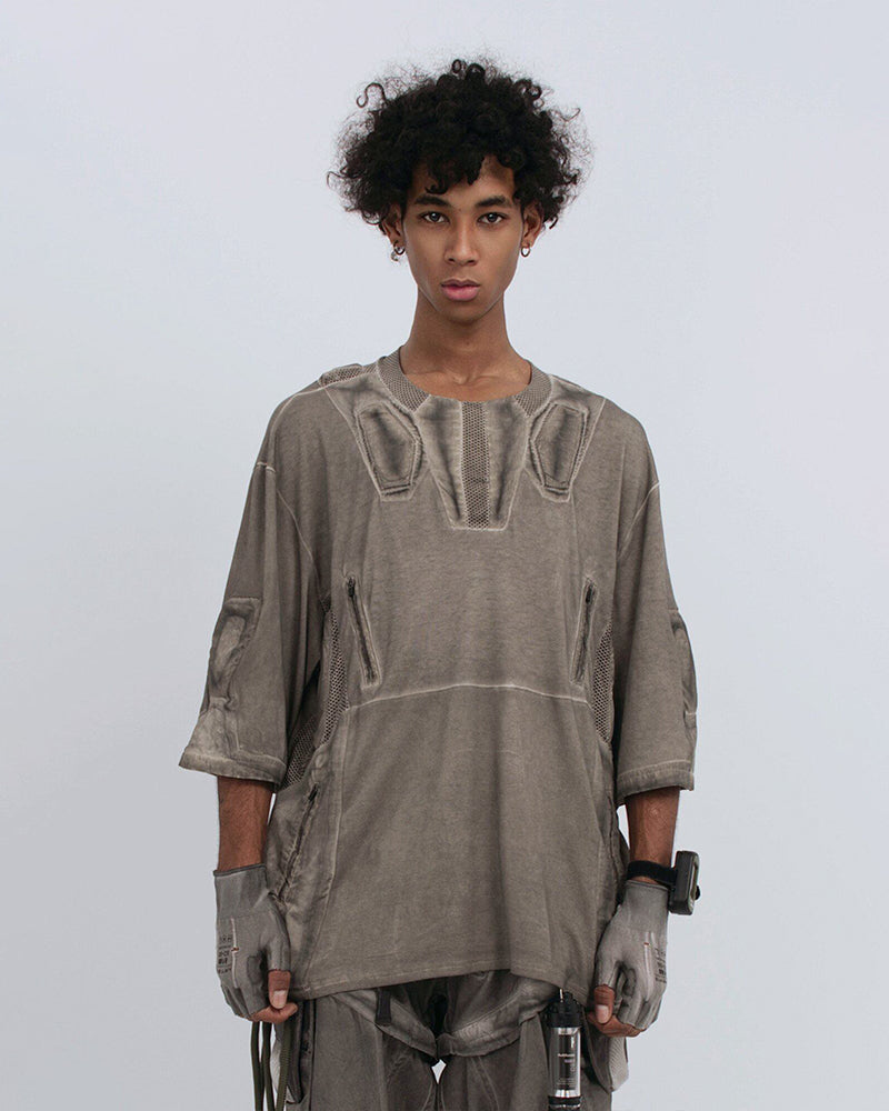 Wasteland Dirty-Dye Mesh Panel Tactical T-Shirt