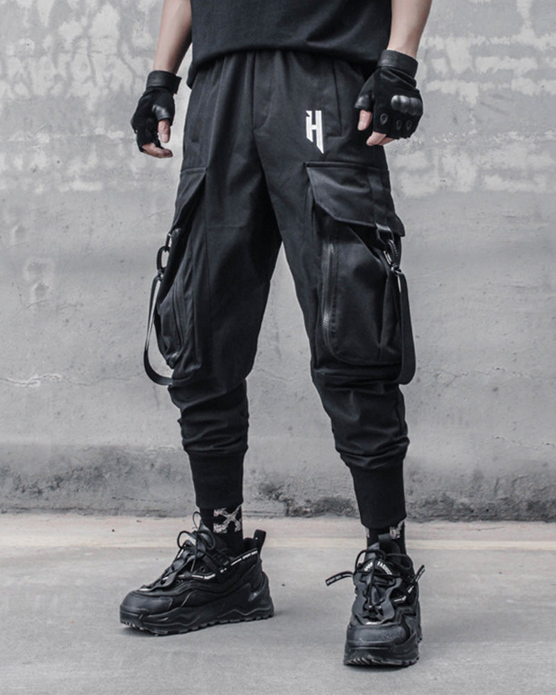 Street Style Techwear Black Slim Fit Cargo Pants