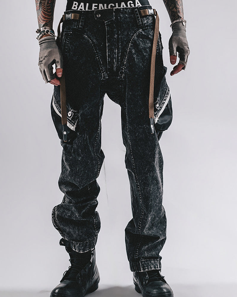 Acid-Wash Speckled Mega-Pocket Cargo Pants