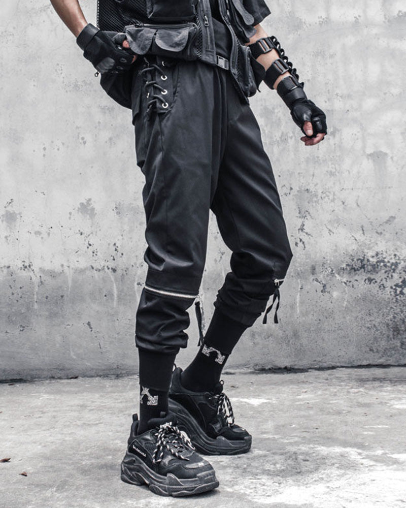 Functional Lace-Up Knee-Zip Techwear Cargo Pants