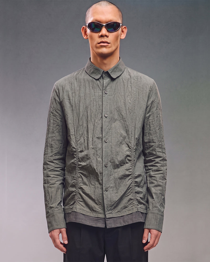 Wasteland Crinkled Asymmetric Patchwork Long Sleeve Shirt