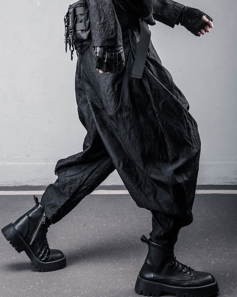 Embossed Floral Techwear Harem Pants
