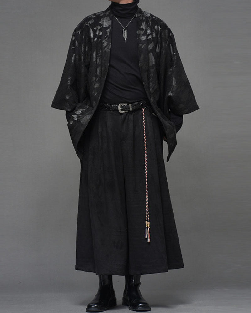 Modern Japanese Wide Leg Suede Hakama Pants