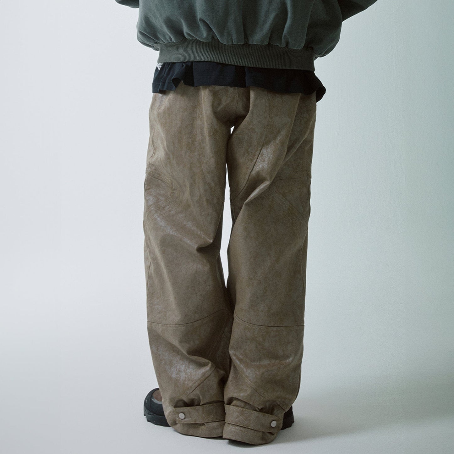 Distressed Paneled Waxed Pants