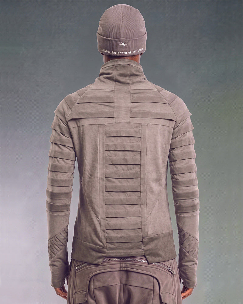 Post‑Apocalyptic Pleated High‑Collar Long‑Sleeve T-Shirt