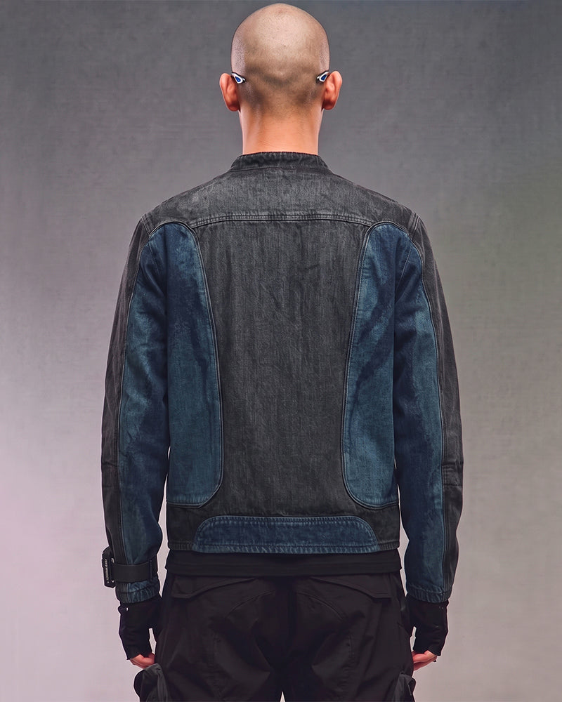 Wasteland Patchwork Biker Zip-Up Denim Jacket