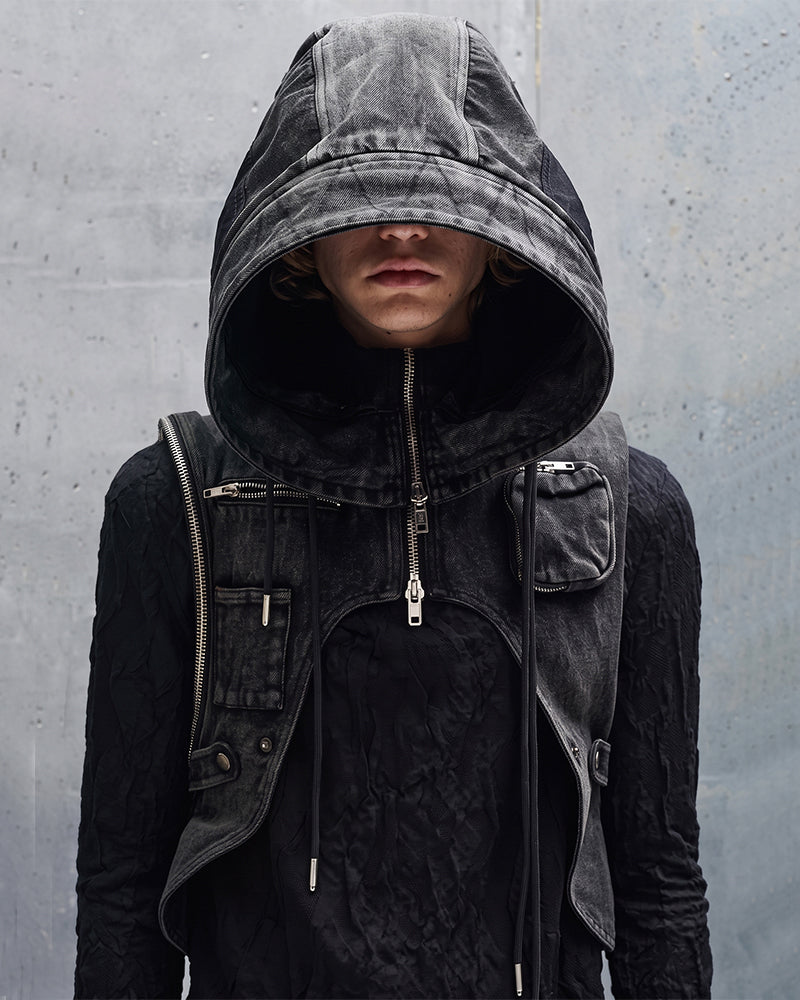 Dystopian Multi-Zip Hooded Utility Backpack Vest