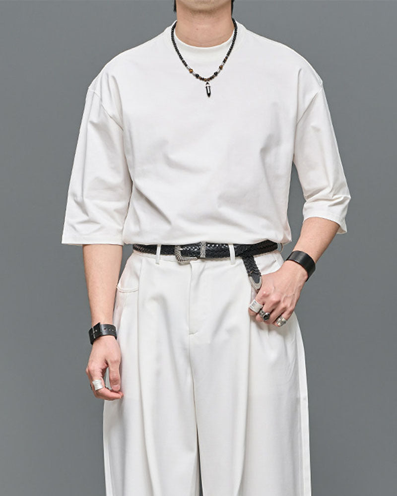Minimalist Japanese Mock Neck Basic T-Shirt