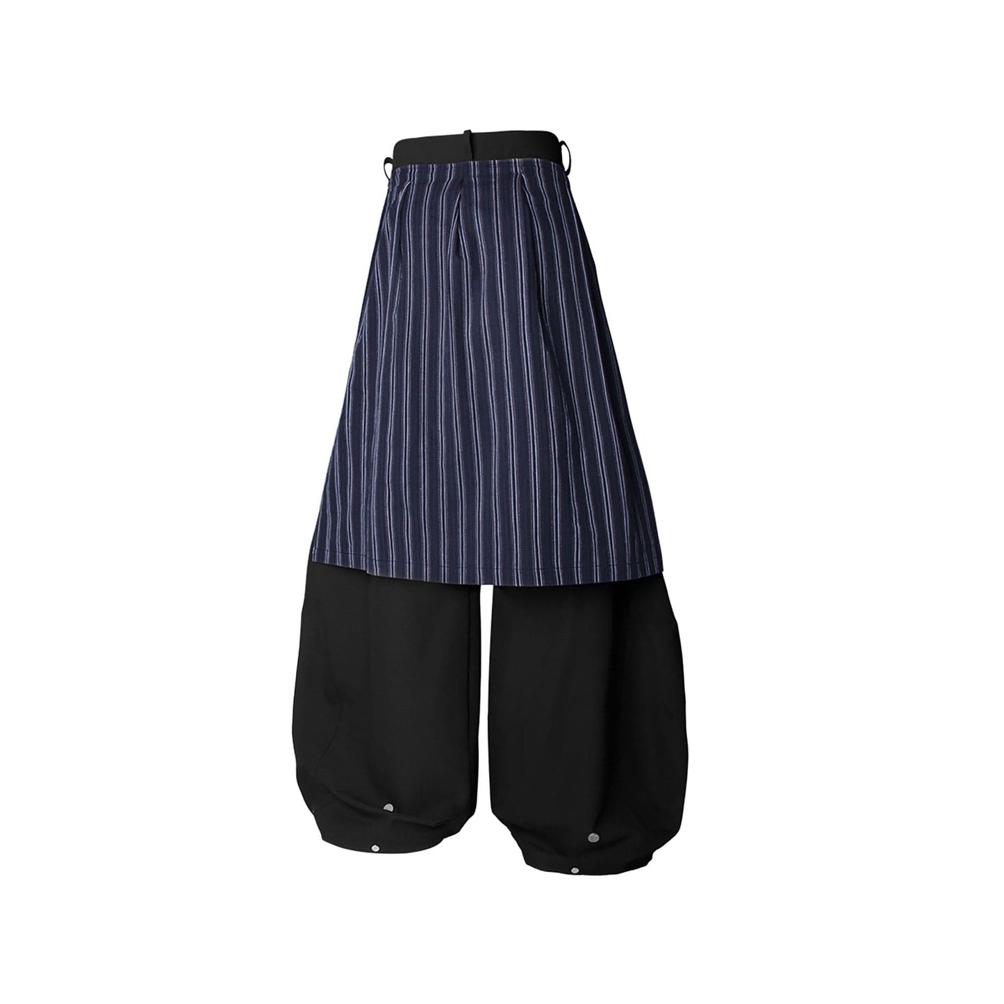 Layered Striped Apron Wide-Leg Pants