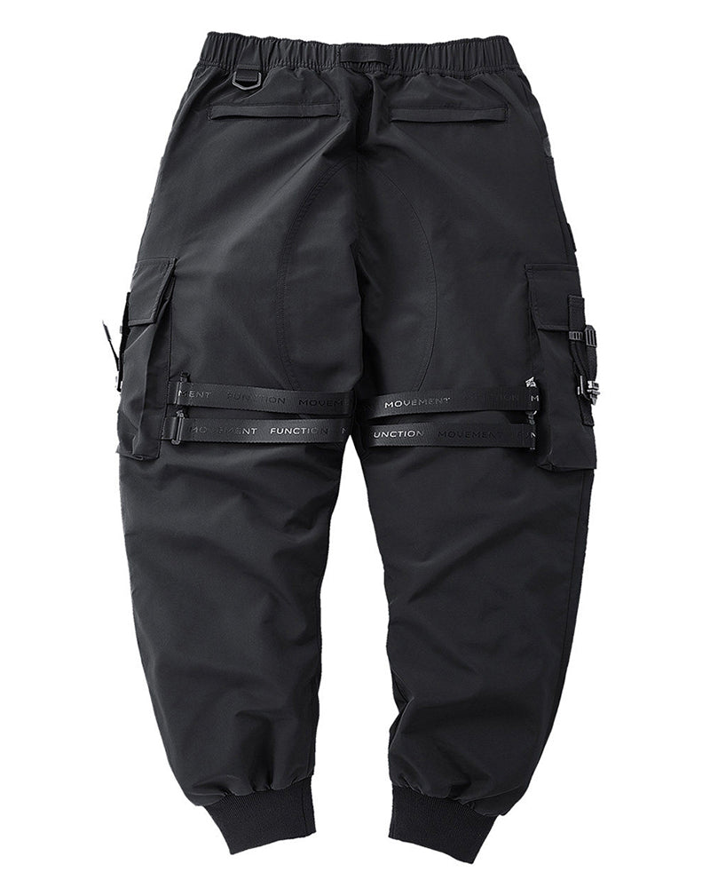 Functional Ribbon Pocket Black Cargo Pants