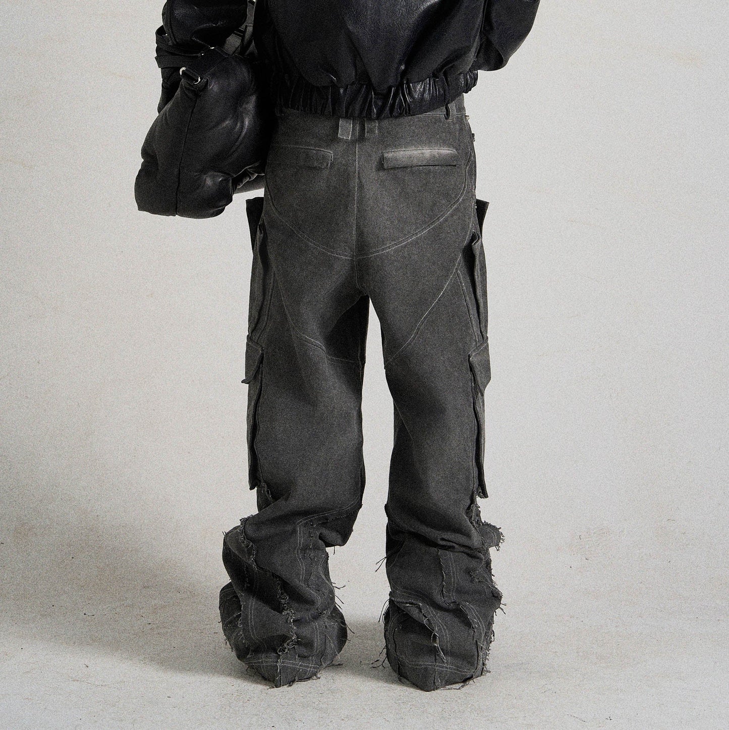 Deconstructed Multi-Pocket Frayed Cargo Pants