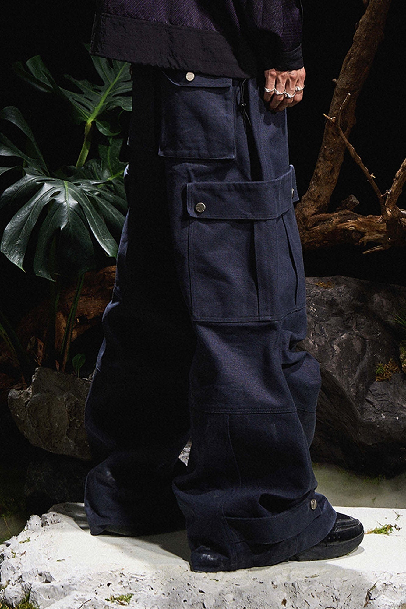 Multi-Pocket Oversized Workwear Cargo Pants Dark Gray