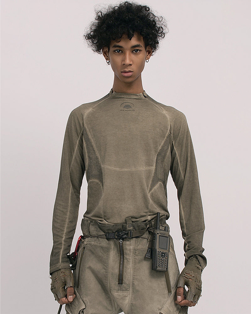 Wasteland Style Stitching washed Long-Sleeved T-Shirt