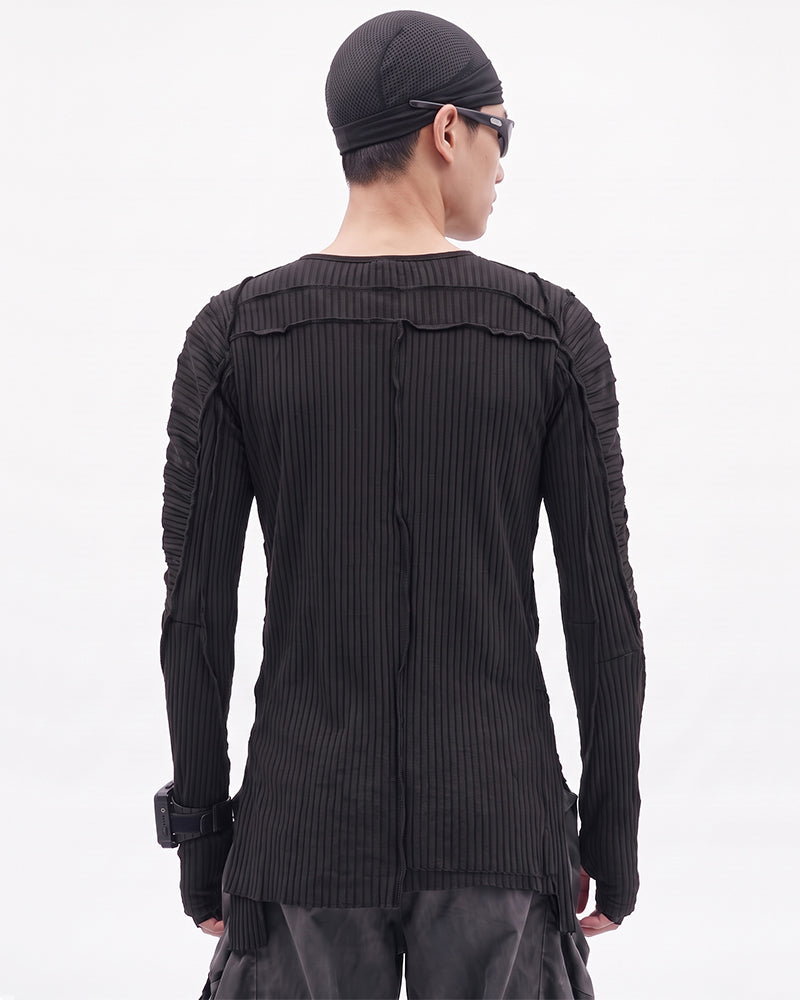Wasteland Tiered Pleated Deconstructed Long‑Sleeve T-Shirt