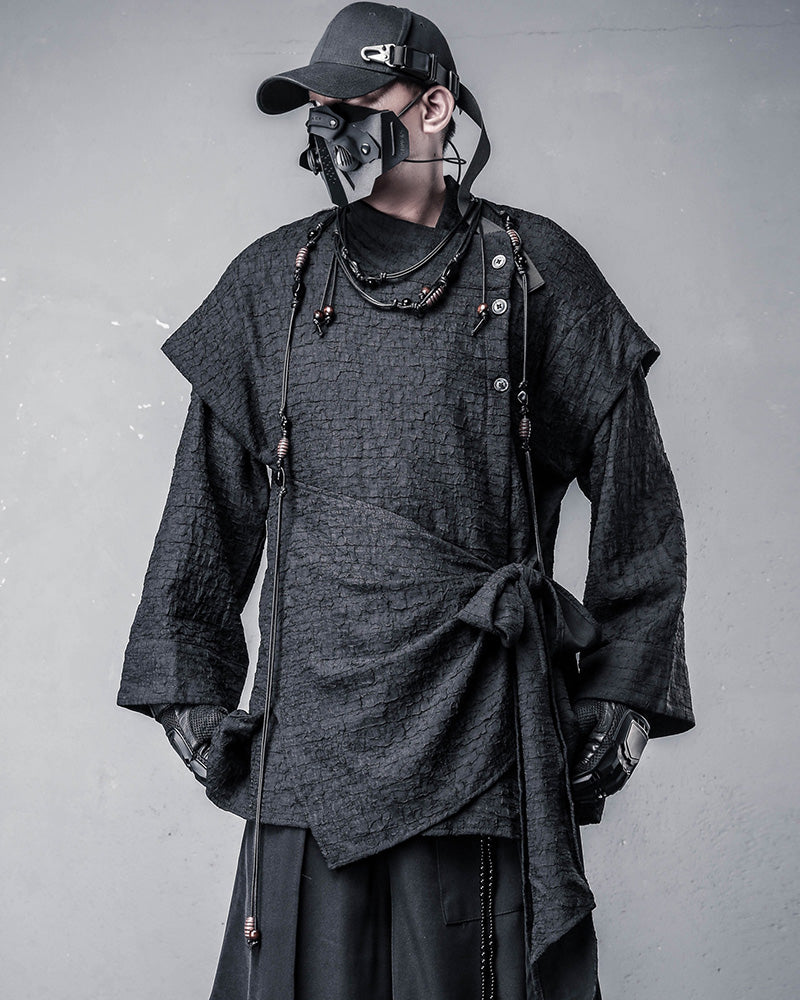 Dark Modern Japanese Asymmetrical Robe Shirt