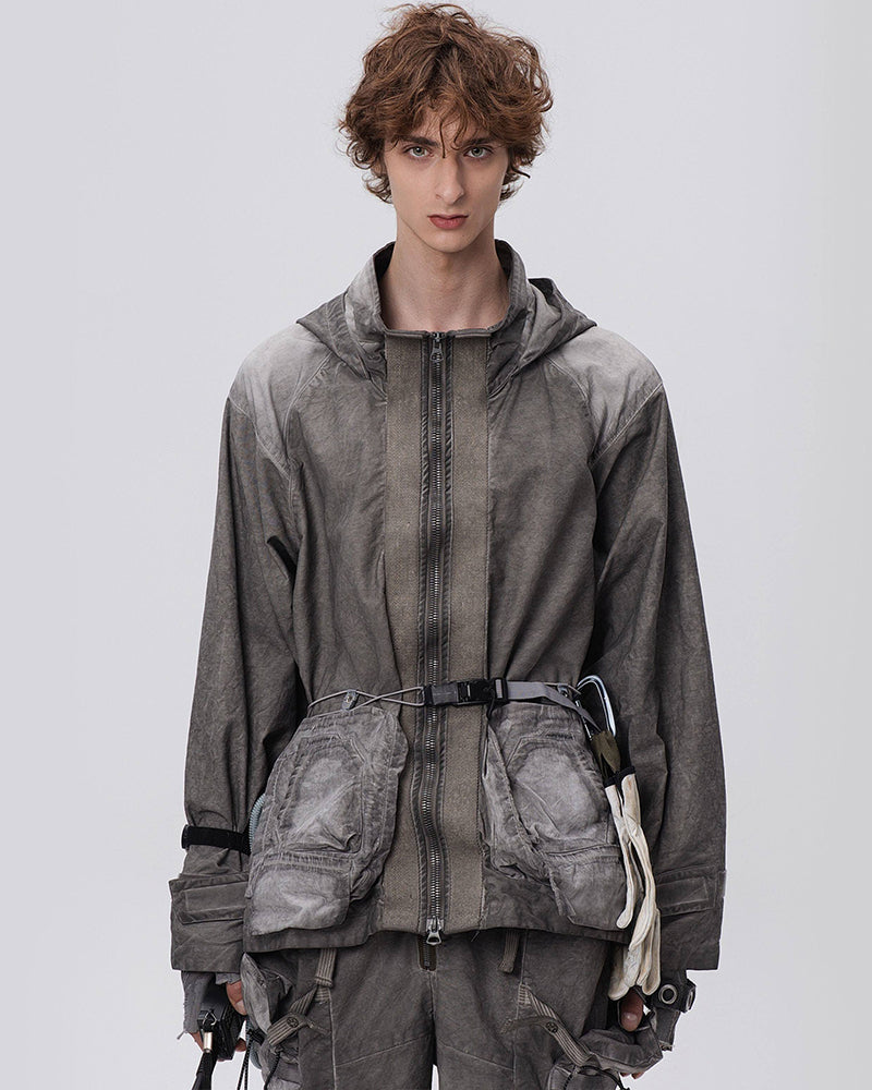 Post-Apocalyptic Distressed Pocket Hooded Jacket