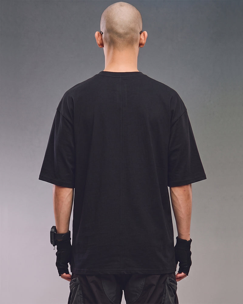 Post‑Apocalyptic Contrast Spliced‑Pocket Short‑Sleeve T‑Shirt