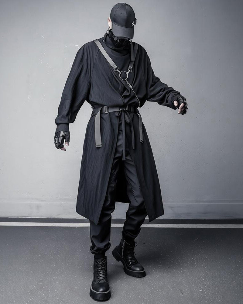 Darkwear Asymmetric Draped Black Long Cardigan