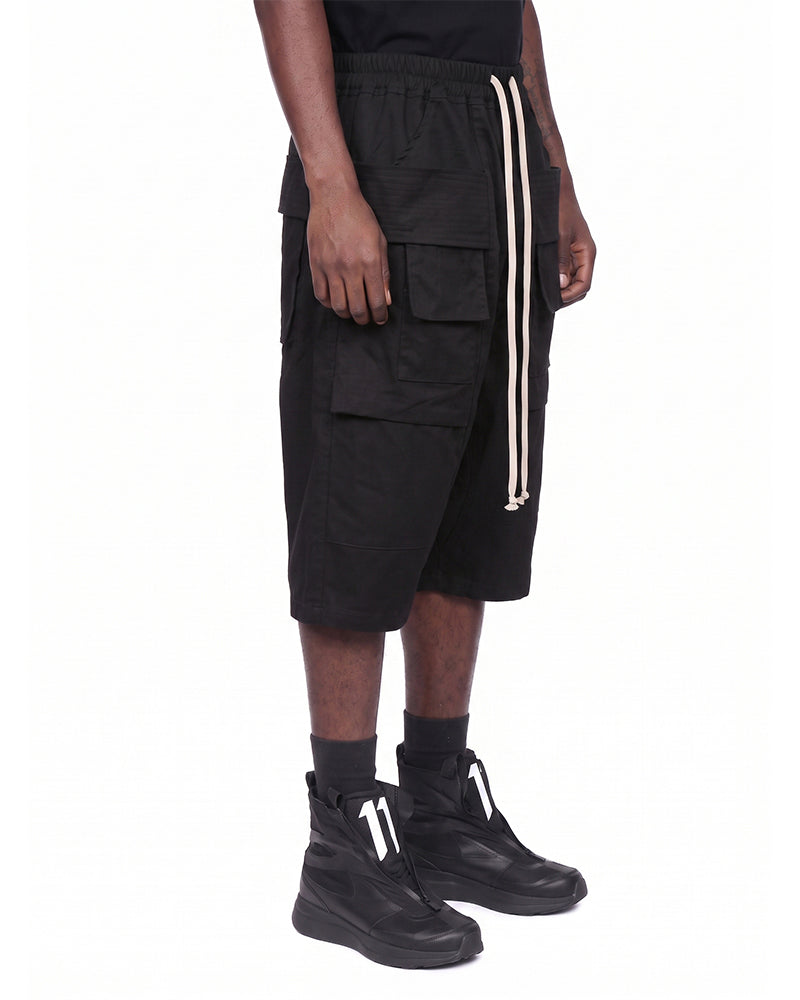 Deconstructed Darkwear Multi‑Pocket Utility Cargo Shorts