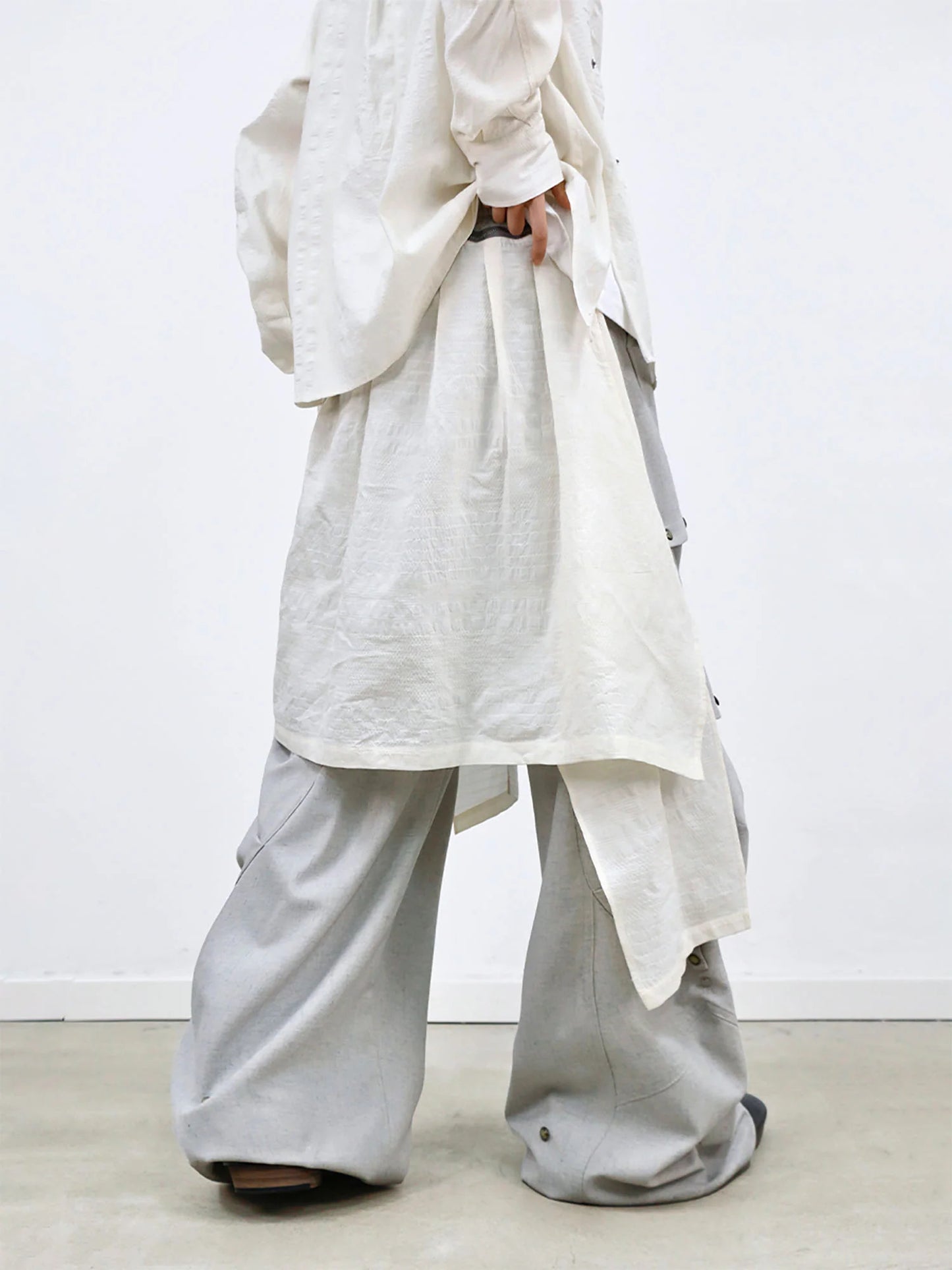Detachable Drape Linen-Blend Cargo Light Gray