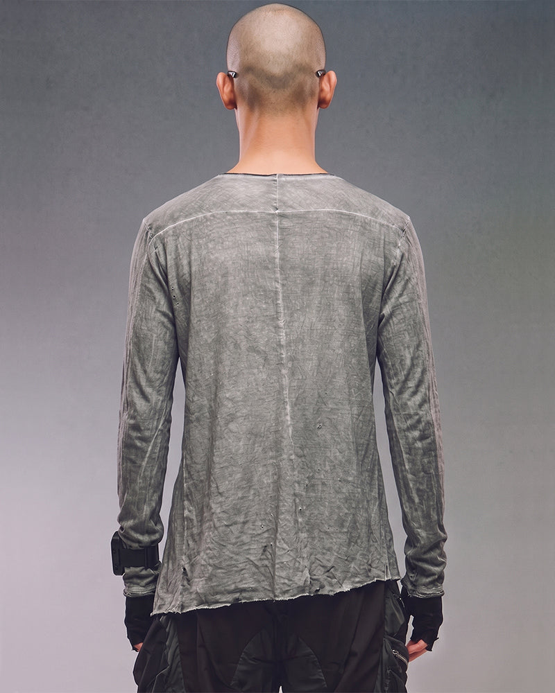 Post‑Apocalyptic Tie‑Dyed Asymmetric Long‑Sleeve T-Shirt