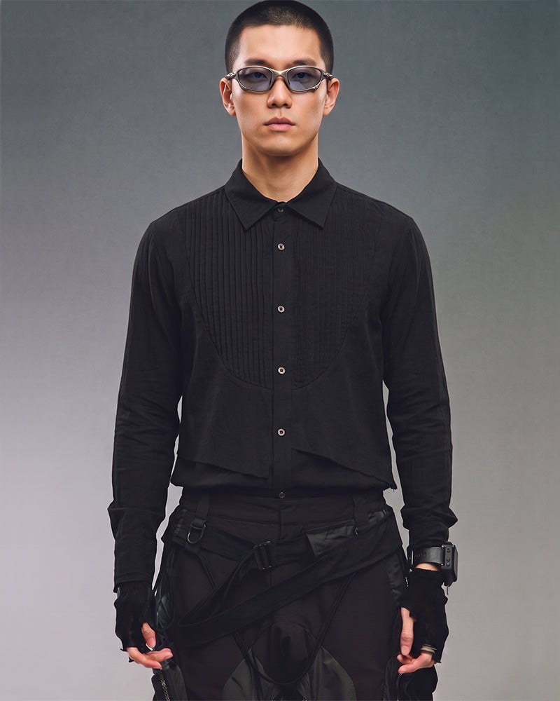 Post‑Apocalyptic Vintage Pleated Panel Long Sleeve Shirt